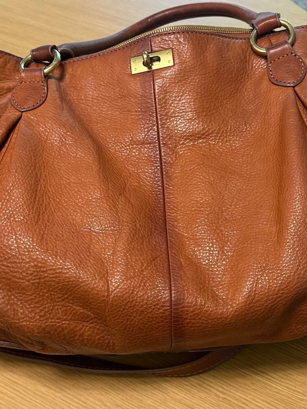Leather Tote Handbag in Cognac Brown